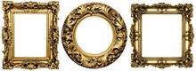 PNG Ornate Golden Picture Frame Baroque Style Isolated On Transparent Background. High Quality Full Size Frames