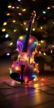 Magical Violin Adorned With Colorful Christmas Lights