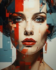 Wall Mural - A woman with red lipstick and blue eyes