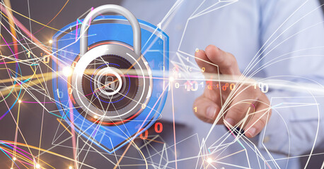 Aufkleber - Information technology protected with firewall, secure access and encryption against cyber
