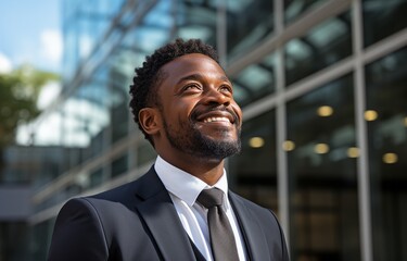 Wall Mural - A businessman in his forties grinning in front of the structure .