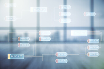 Aufkleber - Multi exposure of abstract graphic coding sketch on modern interior background, big data and networking concept