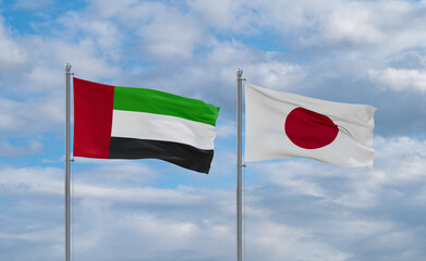 Wall Mural - Japan and United Arab Emirates, UAE flags, country relationship concept