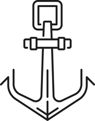 Wall Mural - Navy ship, marine vessel anchor thin line icon. Naval boat heavy equipment thin line pictogram, yachting club ship or yacht iron hook, sailing vessel metal anchor, nautical travel vector icon or sign