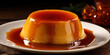 Delicious egg custard and melted caramel. Flan. Generative AI.
