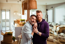 Portrait Of A Loving Hipster Gay Couple At Home