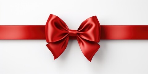 Red festive bow on a white background. Ribbon for a holiday gift.