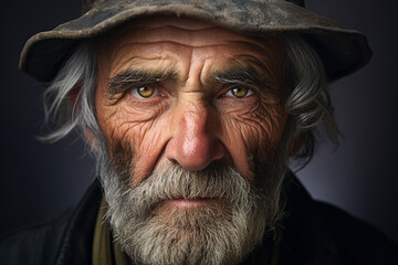 Wall Mural - Close up generated ai picture of old pensioner upset unhappy man with a wrinkled face living alone