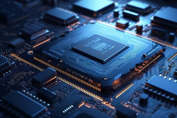 Poster - Innovative Digitalization processor. Science chip future. Generate Ai