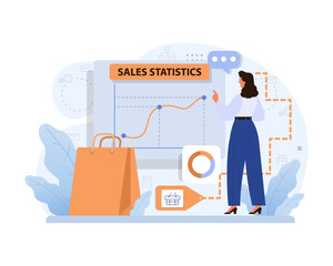 Poster - e-commerce. entrepreneur selling goods and gaining profit on digital