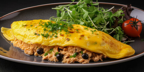 Wall Mural - Traditional French cuisine. Stuffed French omelet. Generative AI.