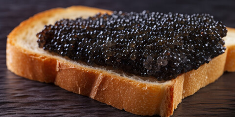 Wall Mural - Black caviar toast on dark background. Generative AI.