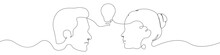 Man And Woman Face Icon Line Continuous Drawing Vector. One Line The Idea Of Two People Icon Vector Background. Team Work Icon. Continuous Outline Of A Research Together.