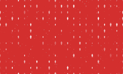 Poster - Seamless background pattern of evenly spaced white man symbols of different sizes and opacity. Vector illustration on red background with stars