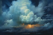 Blue Cloudscape Painting. Generative AI