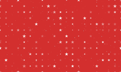 Poster - Seamless background pattern of evenly spaced white star symbols of different sizes and opacity. Vector illustration on red background with stars