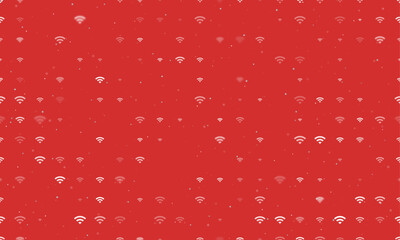 Poster - Seamless background pattern of evenly spaced white wifi symbols of different sizes and opacity. Vector illustration on red background with stars