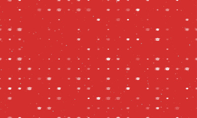 Poster - Seamless background pattern of evenly spaced white square academic cap symbols of different sizes and opacity. Vector illustration on red background with stars