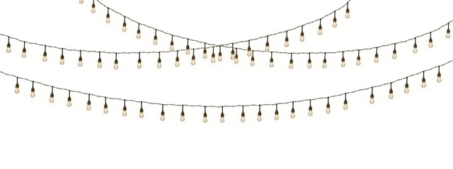 isolated christmas garland on a transparent background. shining yellow light bulbs with sparkles. su