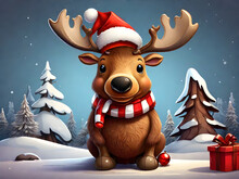 Clip Art Christmas  Carton Santa Moose Snowman Cute.