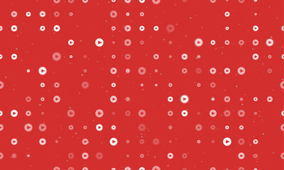 Poster - seamless background pattern of evenly spaced white play symbols of different sizes and opacity. vect