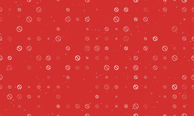 Poster - Seamless background pattern of evenly spaced white stop symbols of different sizes and opacity. Vector illustration on red background with stars