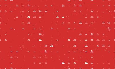 Poster - Seamless background pattern of evenly spaced white group symbols of different sizes and opacity. Vector illustration on red background with stars