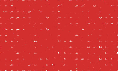 Poster - Seamless background pattern of evenly spaced white A plus symbols of different sizes and opacity. Vector illustration on red background with stars