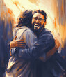 Man hugging Jesus in heaven