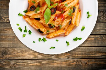 Canvas Print - Tasty fresh pasta noodles dish with sauce