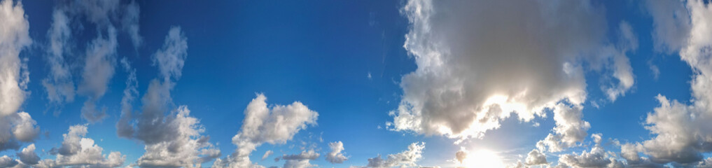 Wall Mural - Panoramic 360 degrees aerial view of morning sky with clouds