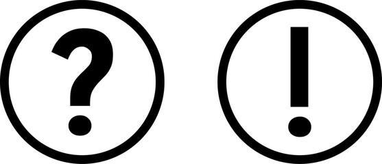 Poster - black and white warning and info flat round icon set with exclamation mark and question mark symbol.
