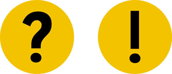 Poster - black and white warning and info flat round icon set with exclamation mark and question mark symbol.