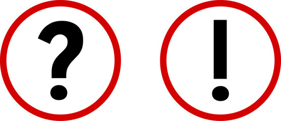 Poster - black and white warning and info flat round icon set with exclamation mark and question mark symbol.