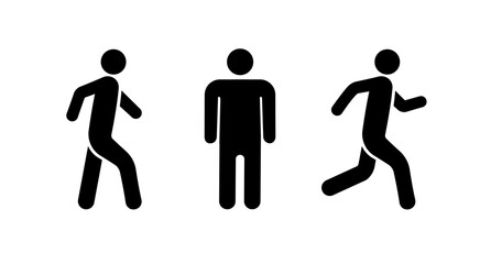 Man walk, stands and run pictogram icon. People silhouette for pedestrian sign. Human person stick figure. vector illustration..