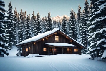 Poster - wooden house in the mountains