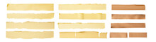 Strips Of Ripped Yellow Textured Adhesive Kraft Paper, Masking Tape, Long Paper Tape Isolated Cutout On Transparent Background