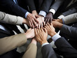© Ekaterina - business people making pile of hands. Panoramic Teamwork, empathy, partnership and Social connection in business join hand together concept. Hand of diverse people connecting. Stack of people hand