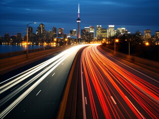 Urban Rush Hour: Evening Traffic on a Highway in the City