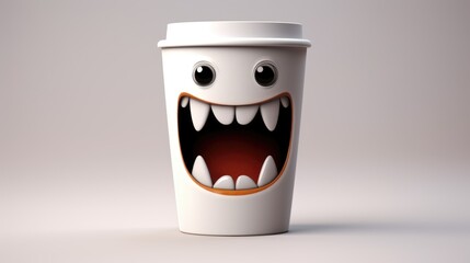 Sticker - A coffee cup with a monster face on it