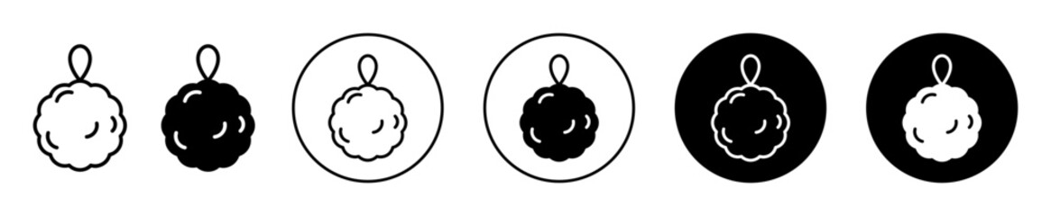 Poster - Shower sponge ball icon. body scrubber mesh sponge ball symbol set. Shower sponge puff or loofah to wash vector sign. Soft fluffy wash sponge to clean line logo