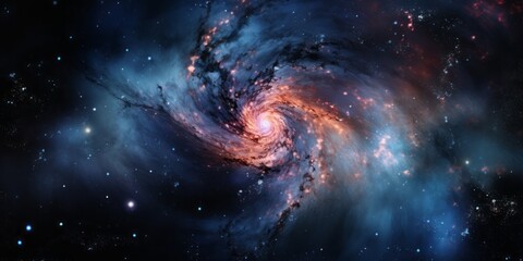 a spiral galaxy illuminated by blue lights