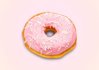 Wall Mural - Sweet tasty strawberry pink glazed donut