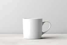 White Ceramic Mug Mock Up Isolated On Grey 
 Background