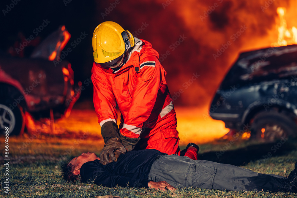 First Aid Support and Courageous Firefighters Saving People from ...