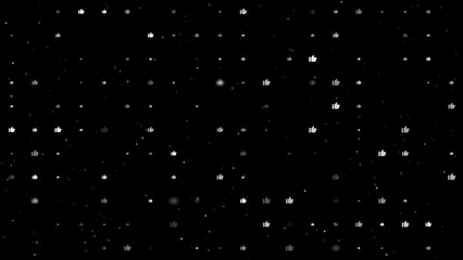 Poster - Template animation of evenly spaced thumb up symbols of different sizes and opacity. Animation of transparency and size. Seamless looped 4k animation on black background with stars