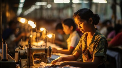 Wall Mural - women in a factory sewing clothes