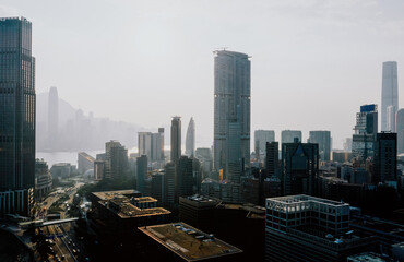 Wall Mural - Aerial scenery panoramic view of Hong Kong modern skyscrapers district.