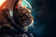 Cute Space Cat Dressed In Astronaut Suit.