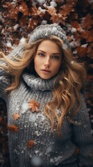 A woman in a sweater and hat standing in the snow